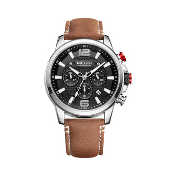 Reloj Megir 2156 de Aviador Cronógrafo para Hombre | Acero y Cuero
