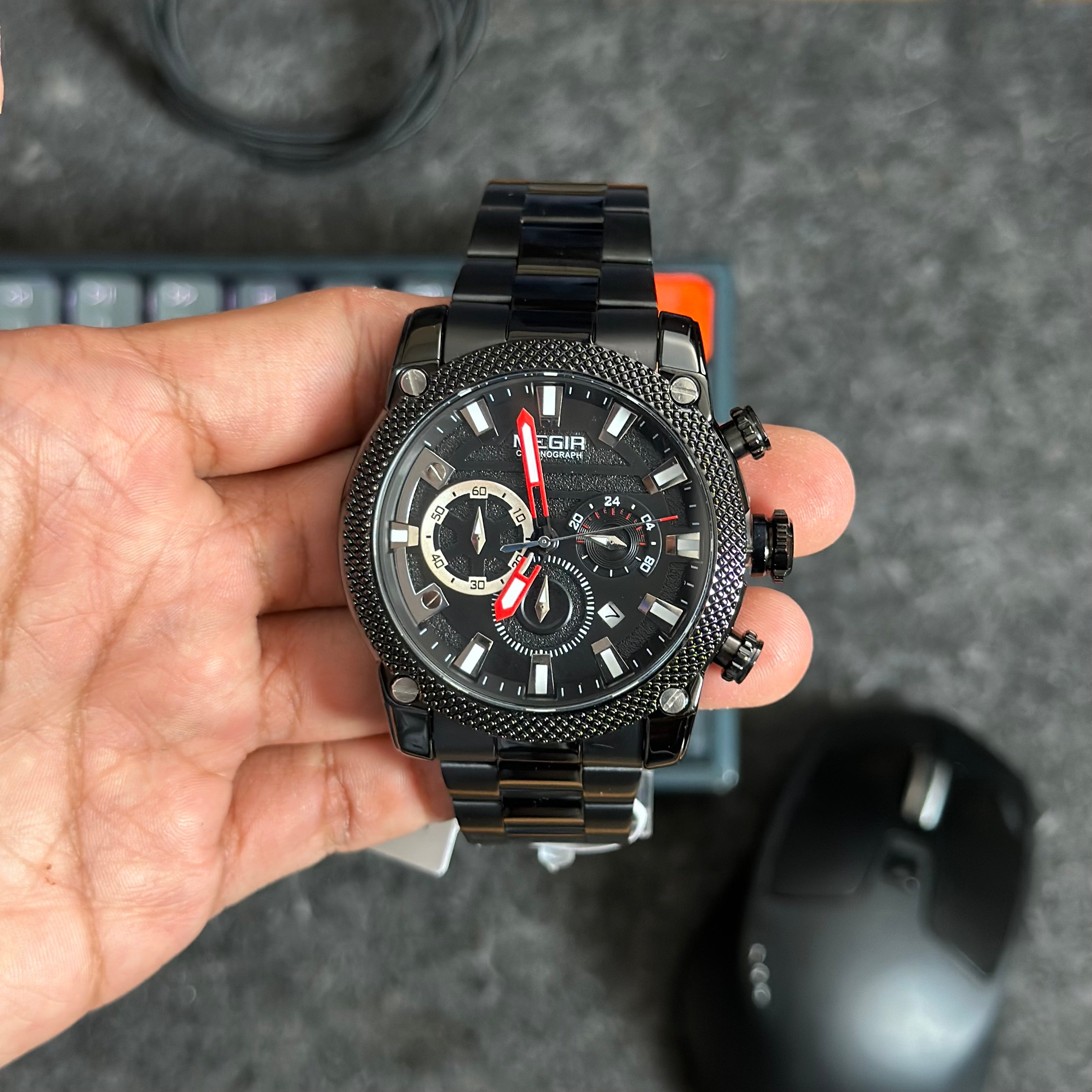 Reloj Megir 2134 Cronógrafo "Stealth" para Hombre | Acero Negro