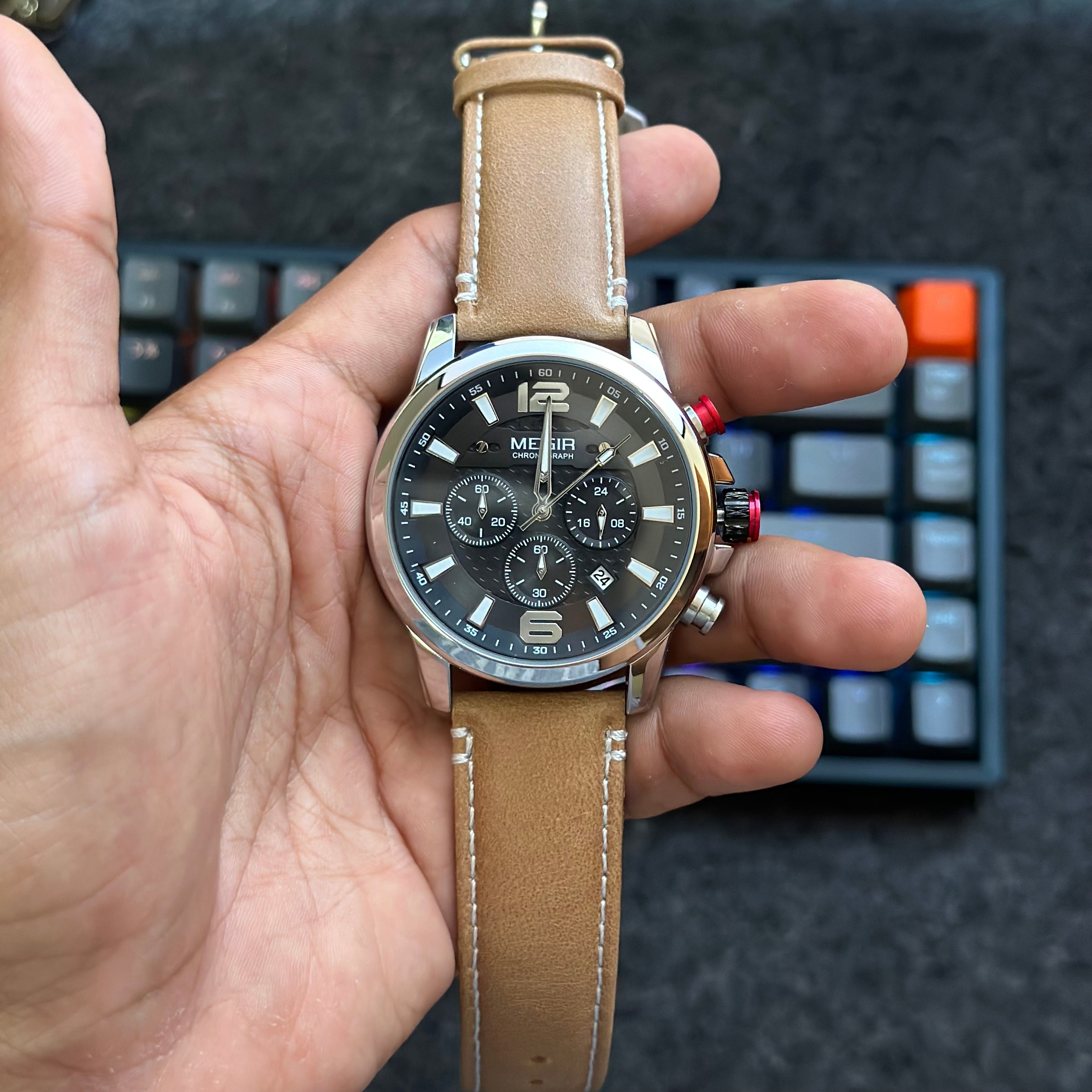 Reloj Megir 2156 de Aviador Cronógrafo para Hombre | Acero y Cuero