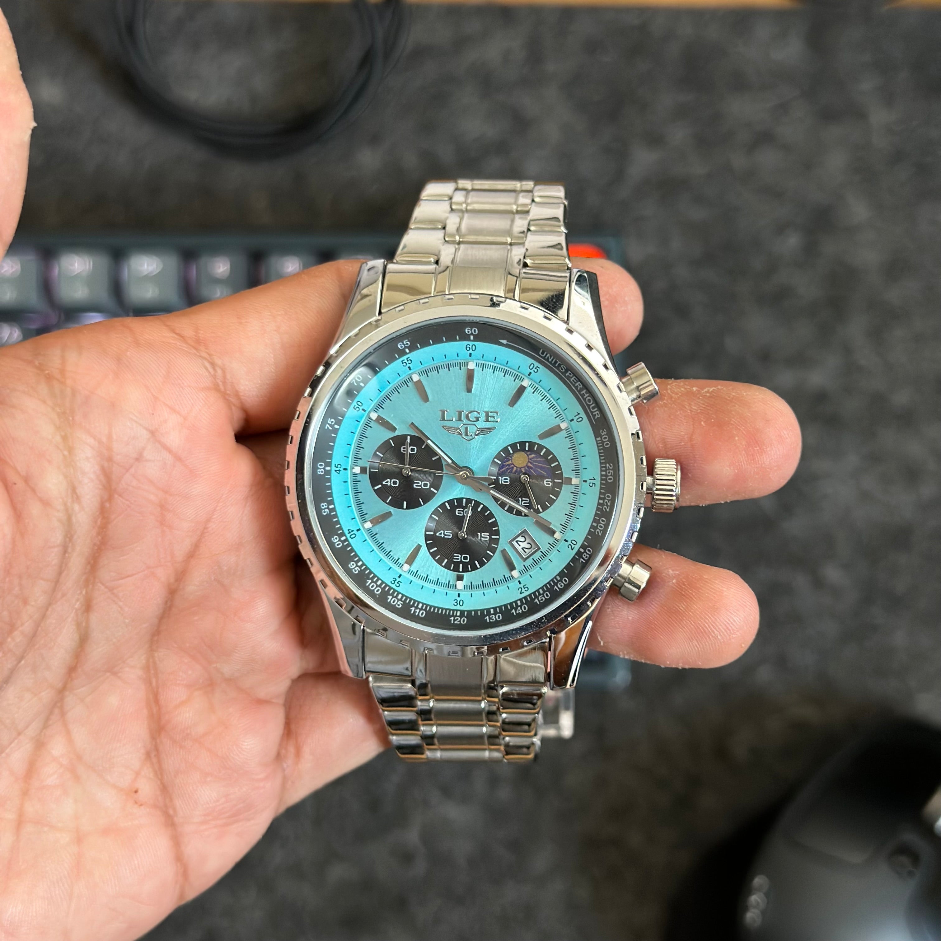 Reloj Lige 8989 Cronógrafo para Hombre | Acero y Esfera Turquesa