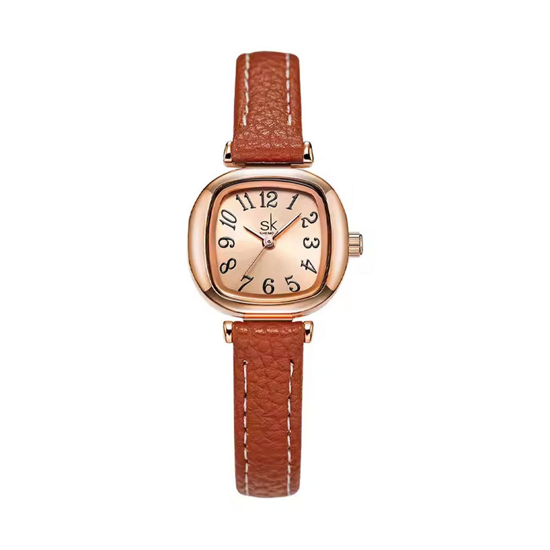Reloj Shengke 0184 Vintage para Mujer | Correa Delgada de Cuero PU