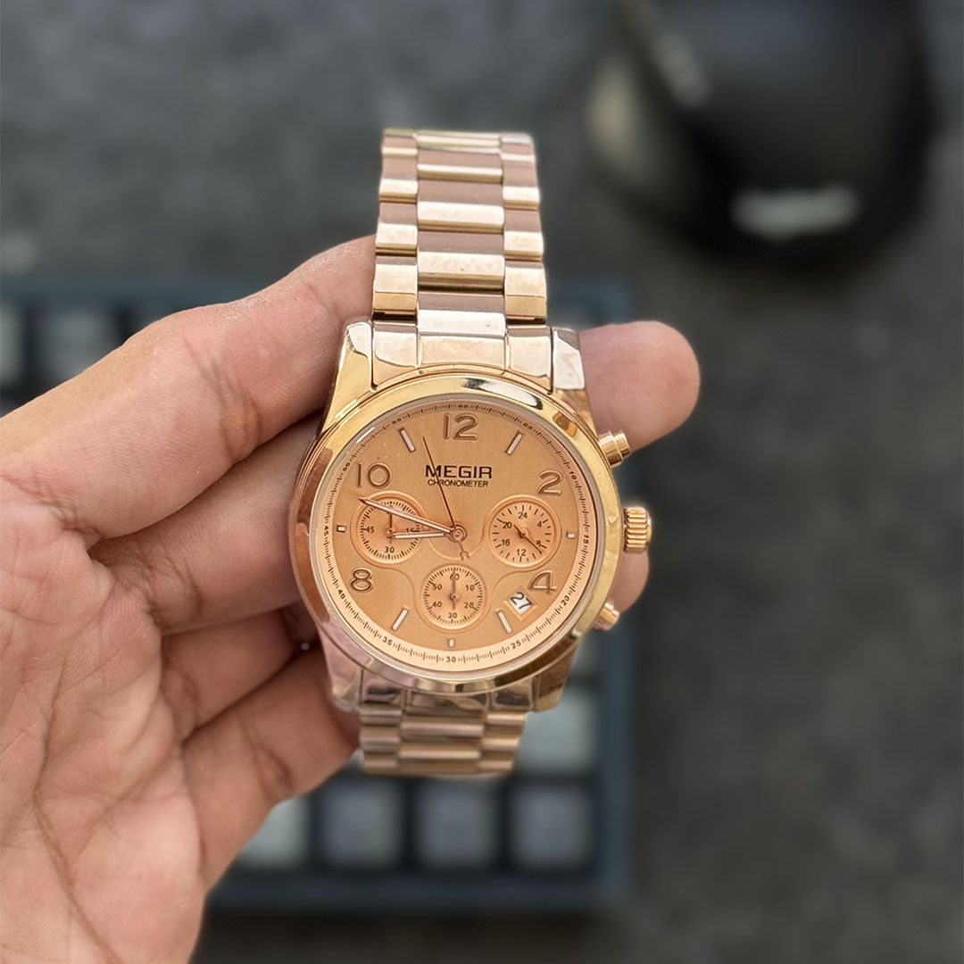 Reloj Megir 2057 de Dama | Cronógrafo Funcional en Acero Inoxidable