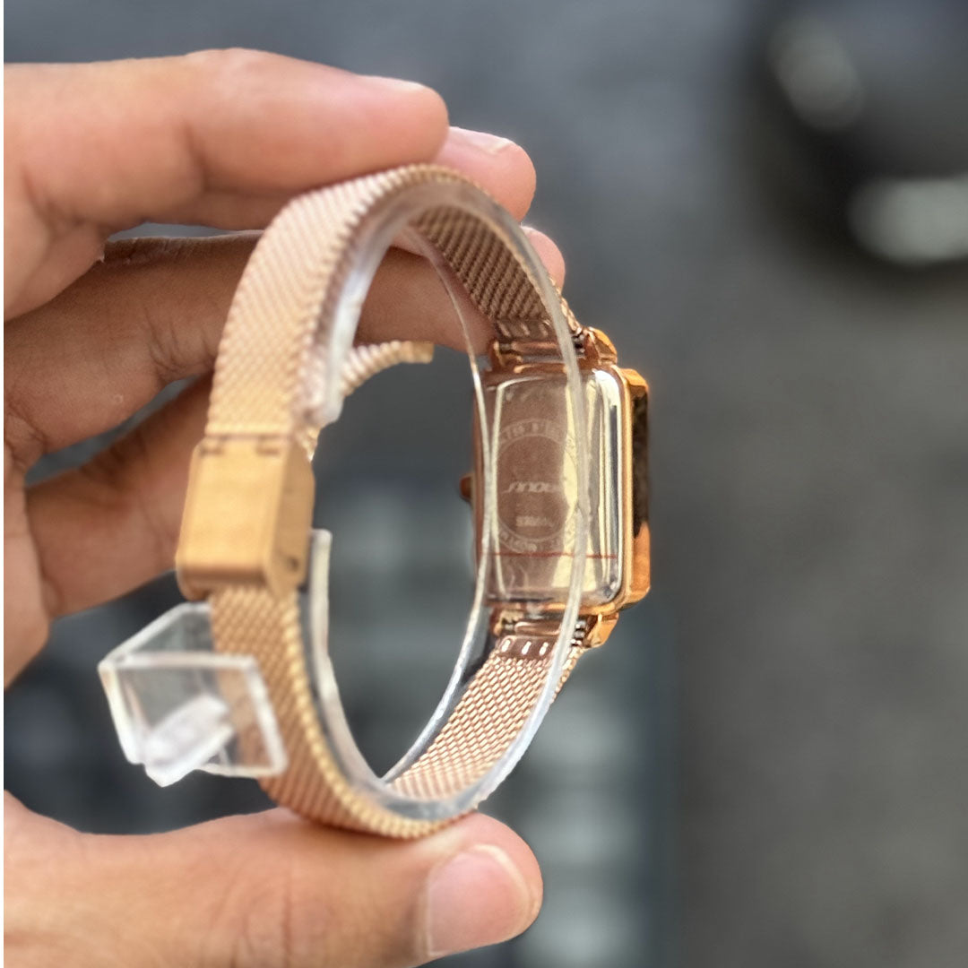 Reloj Sinobi S9855L Rectangular para Mujer | Malla Milanesa
