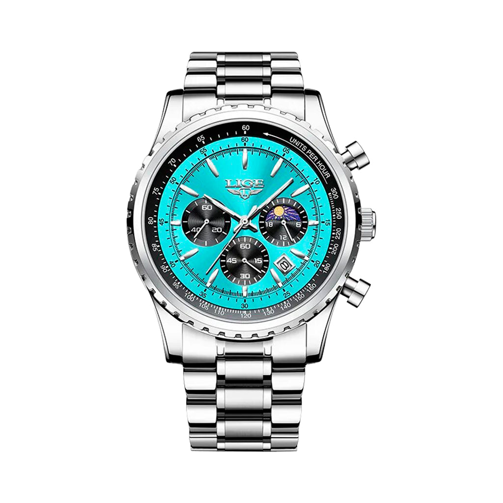 Reloj Lige 8989 Cronógrafo para Hombre | Acero y Esfera Turquesa