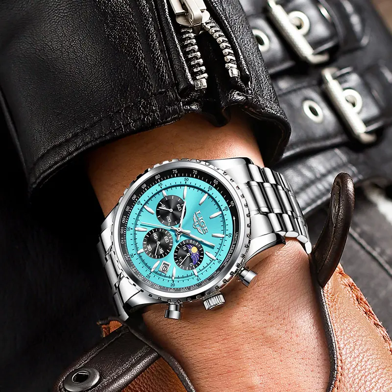 Reloj Lige 8989 Cronógrafo para Hombre | Acero y Esfera Turquesa