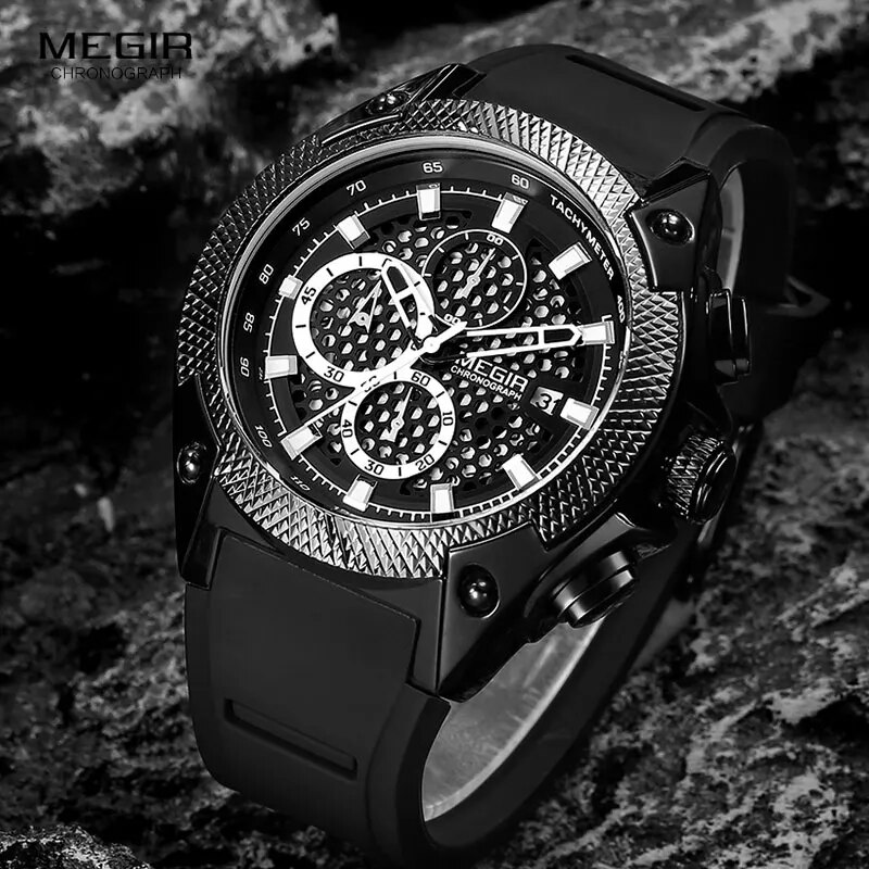 Reloj Megir 2127G Cronógrafo Táctico para Hombre | Acero y Silicona