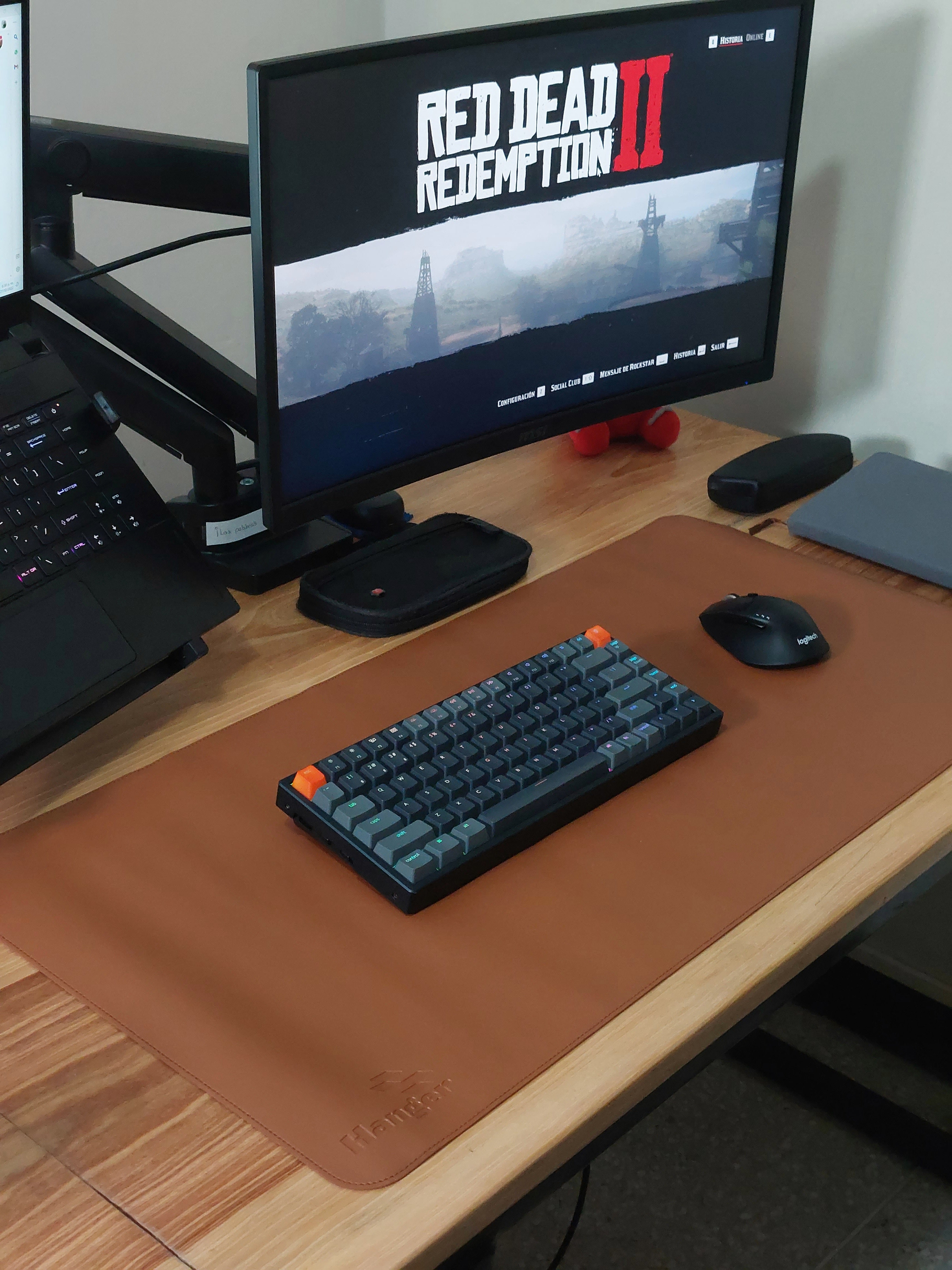 Mousepad de cuero | Protector, Mouse Pad, Desk Pad, Oficina, Antideslizante, Impermeable (80cm x 40cm, Negro y Marrón)