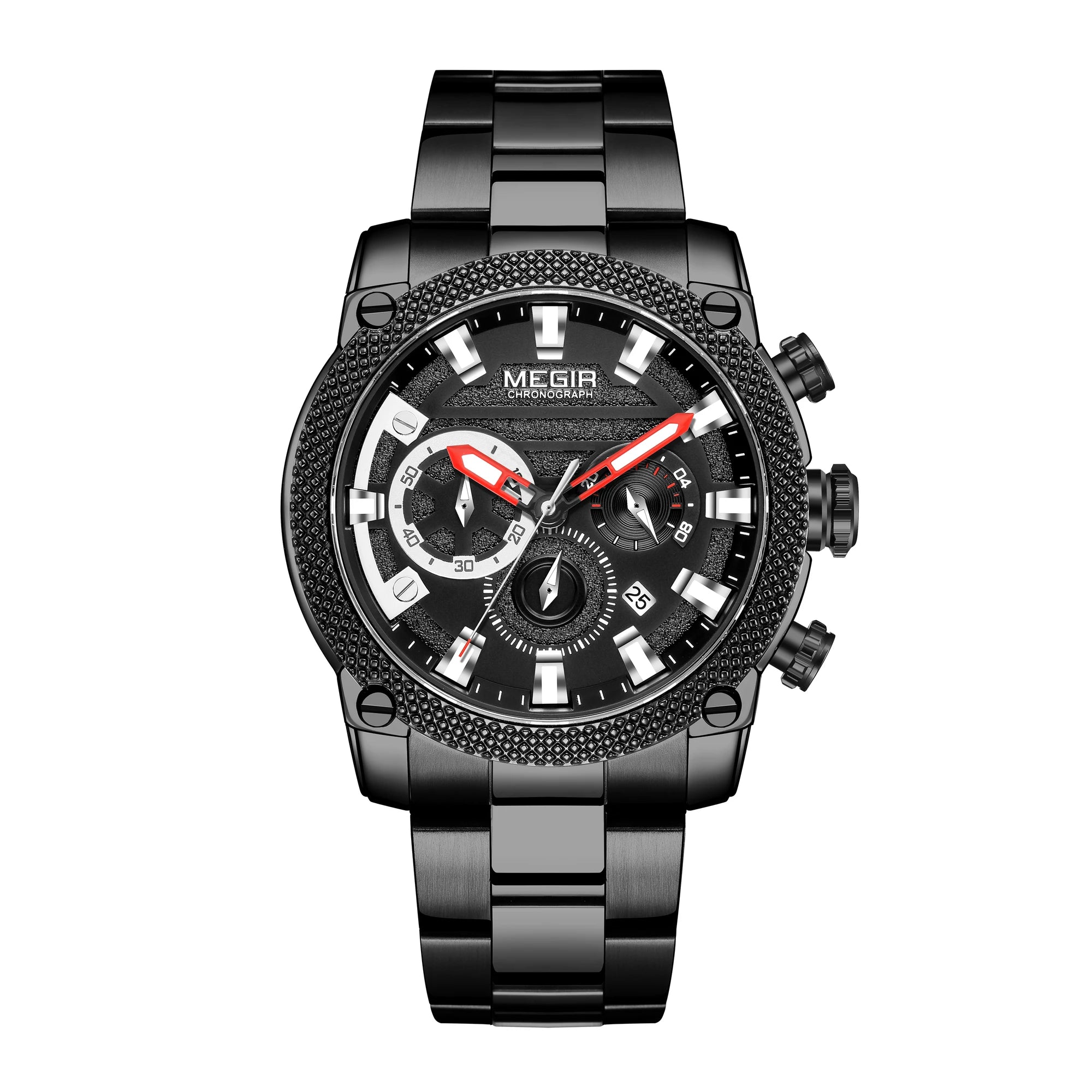 Reloj Megir 2134 Cronógrafo "Stealth" para Hombre | Acero Negro