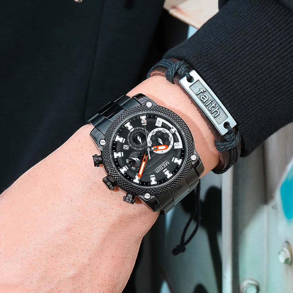 Reloj Megir 2134 Cronógrafo "Stealth" para Hombre | Acero Negro