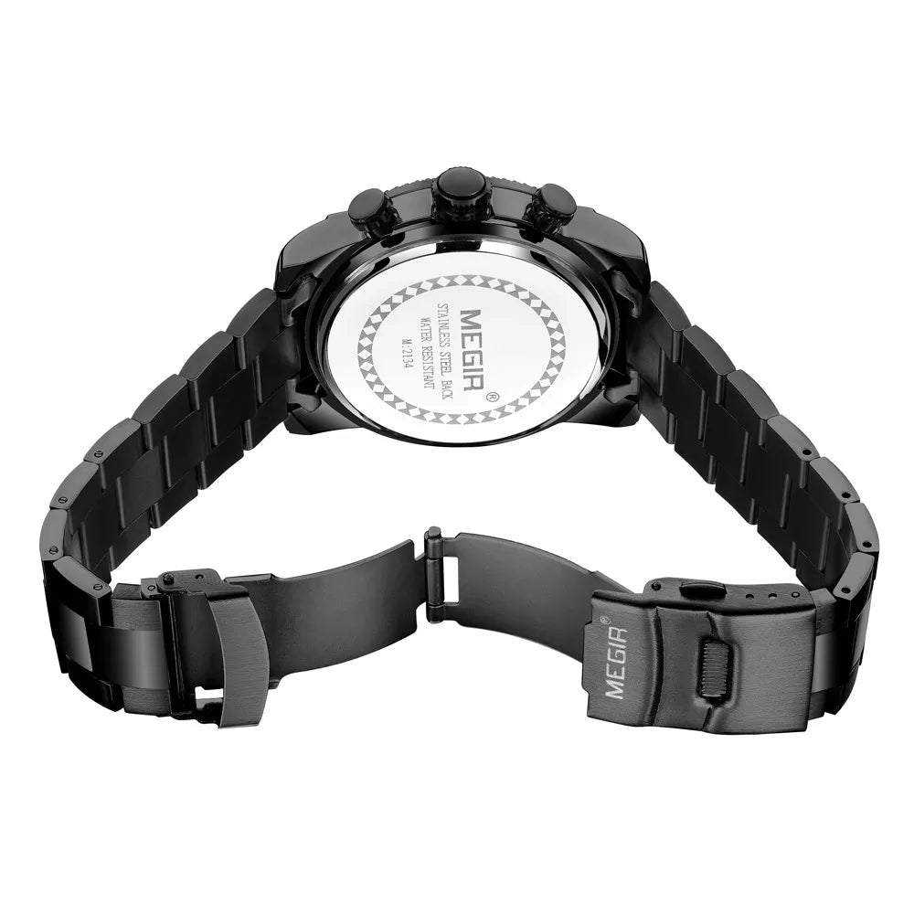 Reloj Megir 2134 Cronógrafo "Stealth" para Hombre | Acero Negro