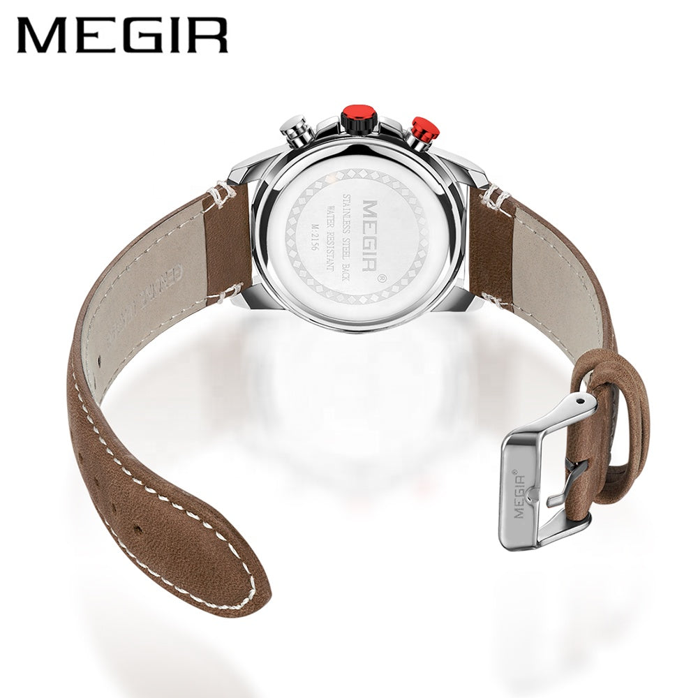 Reloj Megir 2156 de Aviador Cronógrafo para Hombre | Acero y Cuero