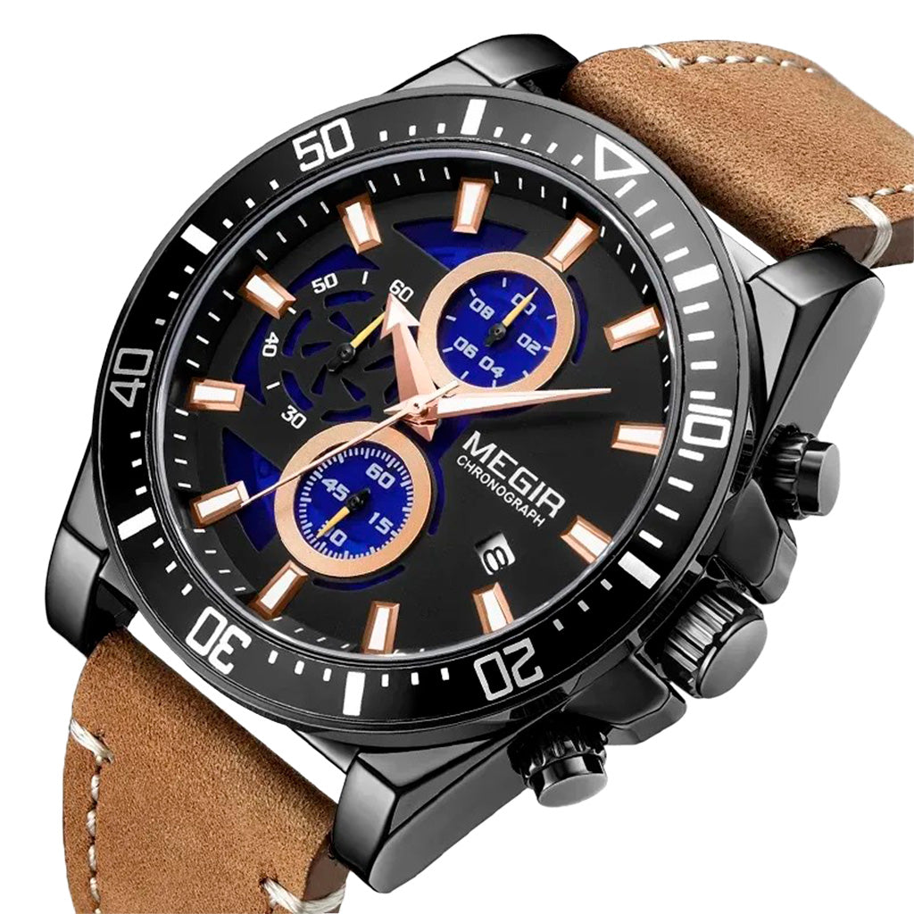 Reloj Megir  2132deportivo con correa de cuero y cronógrafo | MG-2132